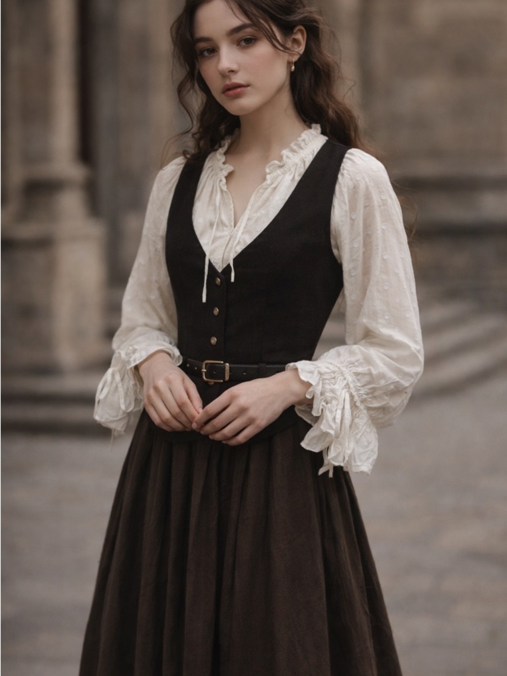 Dark Academia Cream‎ Swiss Dot Boho Peasant Blouse Bell Sleeve Cottagecore
